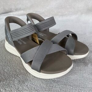 Skechers Slip-ins Sandals Womens Size 7 Brown Flex Hands Free Wedge NEW